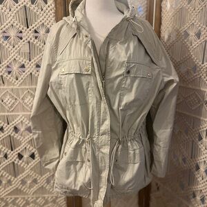 Women's Michael Kors Cinch Waist Hooded Jacket in Taupe